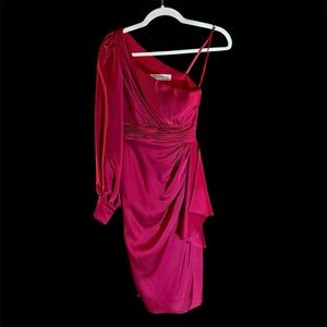 Ieena For Mac Duggal One-Shoulder Raspberry Red Satin Dress NWT